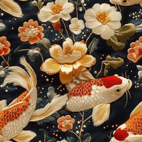 丝绸刺绣锦鲤纹理