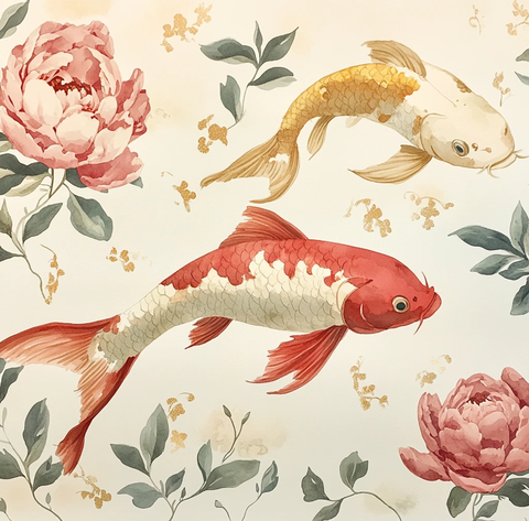 金粉鱼与牡丹