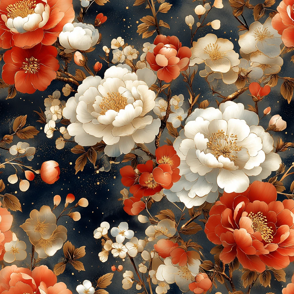 牡丹莲花旗袍图案