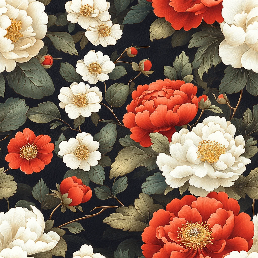 牡丹莲花旗袍图案