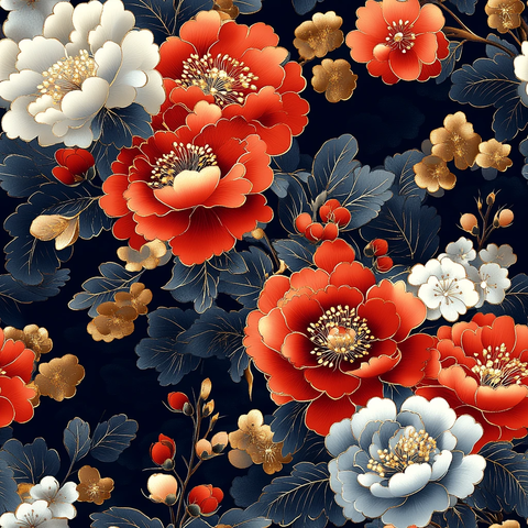 牡丹莲花旗袍图案