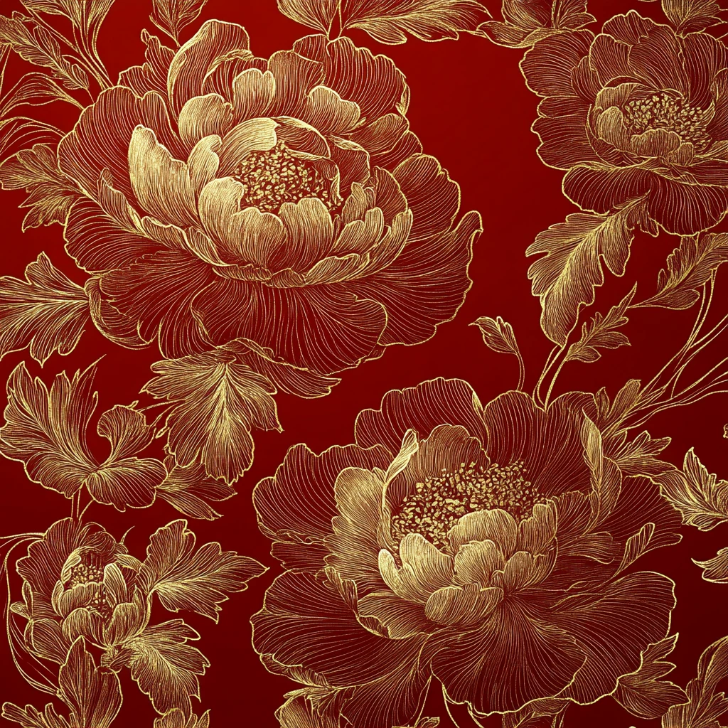 东方牡丹金线纹背景