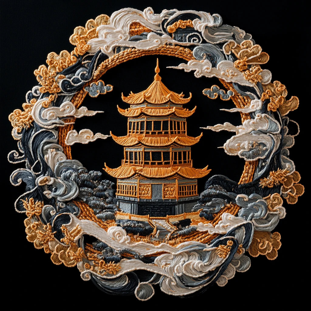 黄鹤楼刺绣作品