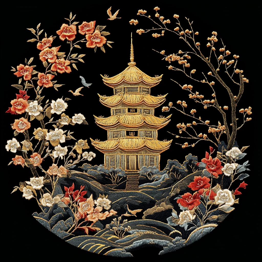 黄鹤楼刺绣作品