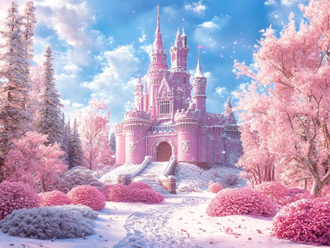 粉红宫殿插画城堡幻想
