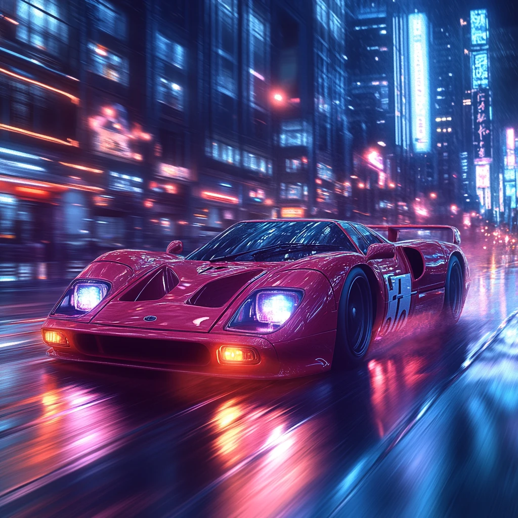 霓虹跑车夜晚驰骋