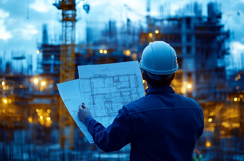 建筑蓝图施工现场