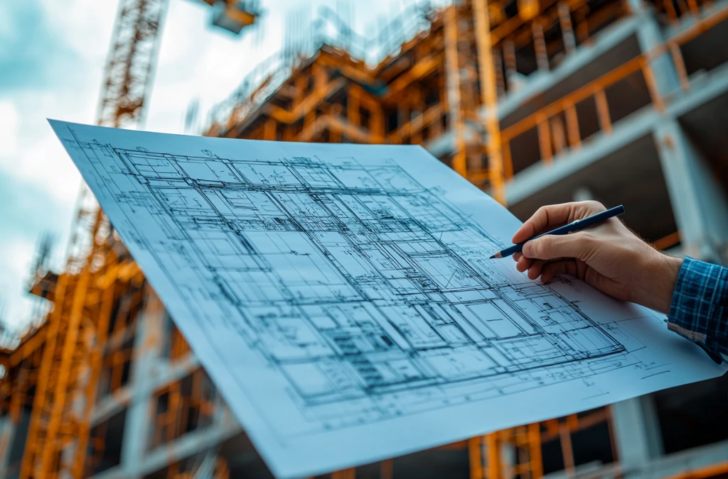 建筑蓝图施工现场