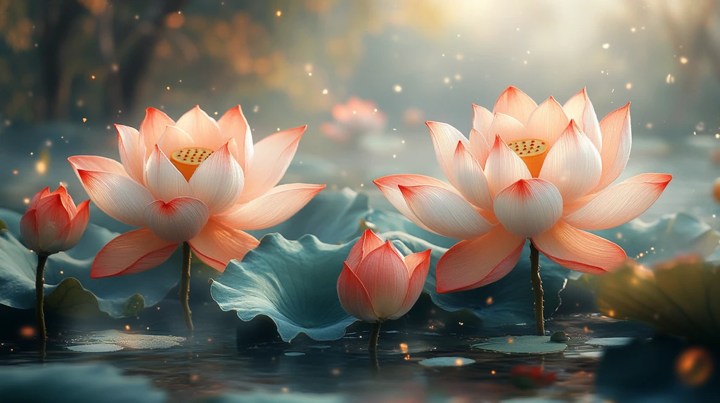 三绣莲花侧影图