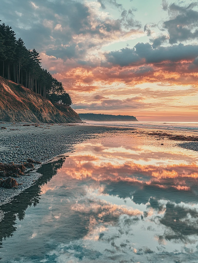 云霞映照海岸线