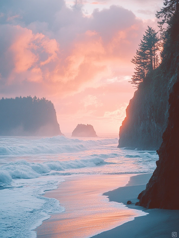 云霞映照海岸线