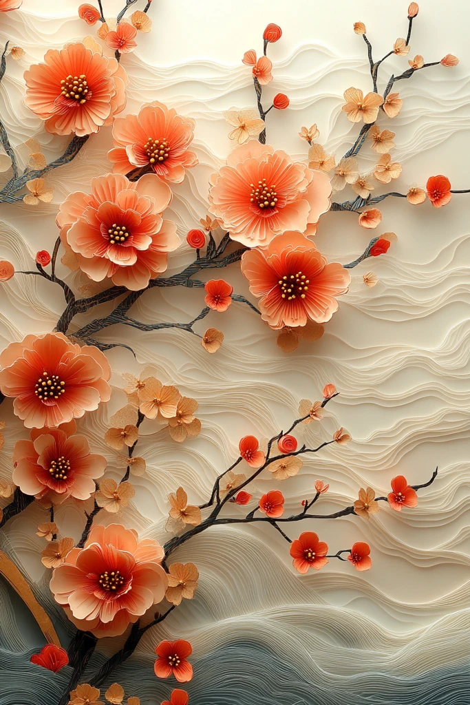 桃色花叶纸雕作品