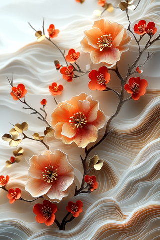 桃色花叶纸雕作品