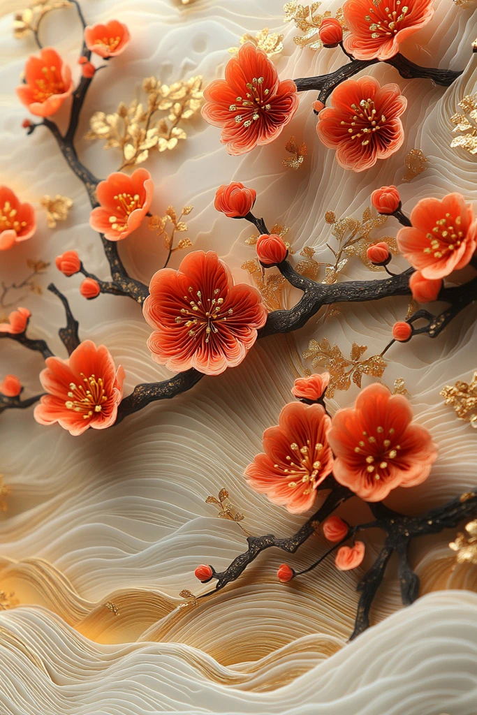 桃色花叶纸雕作品