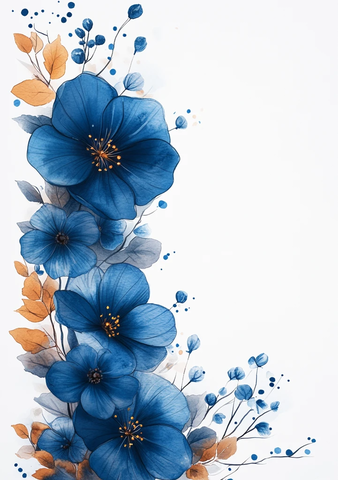 蓝色水彩花卉边框