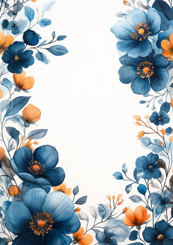 蓝色水彩花卉边框