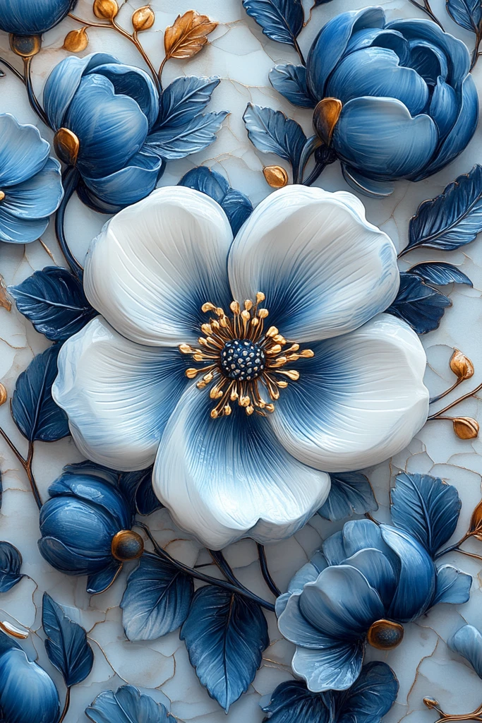 白底蓝边空心纹