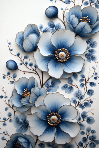 白底蓝边空心纹