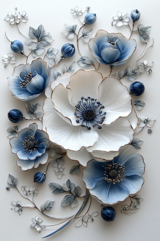 白底蓝边空心纹