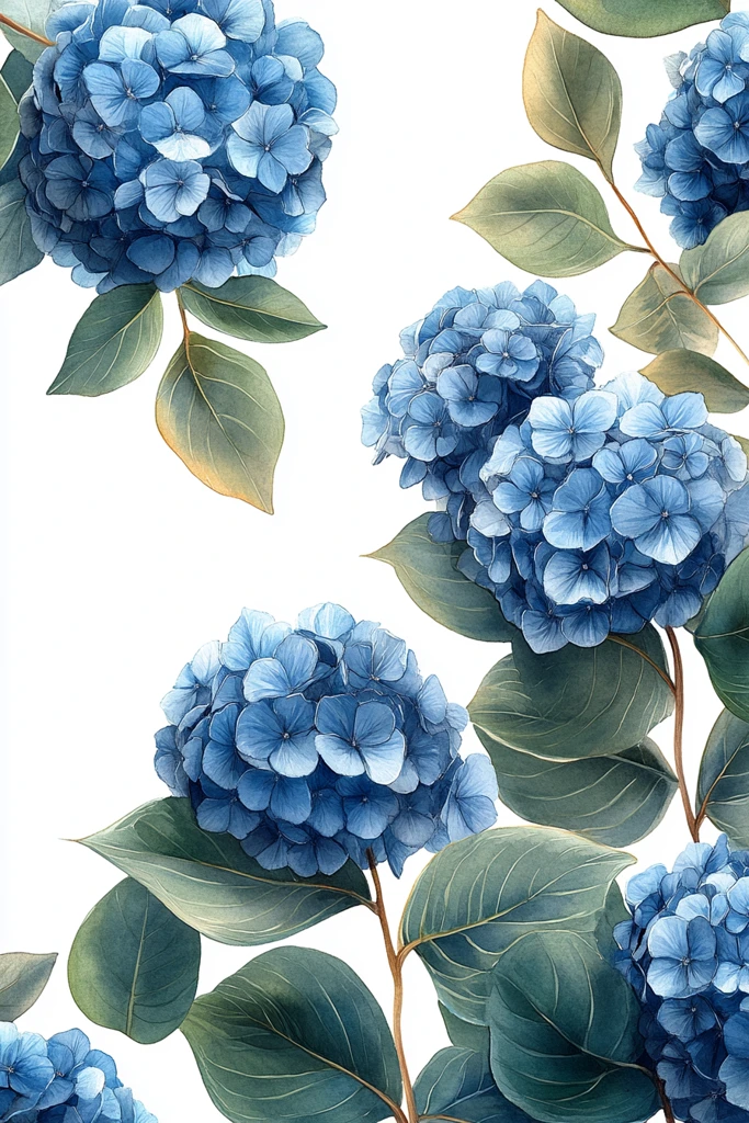 蓝色绣球花插画