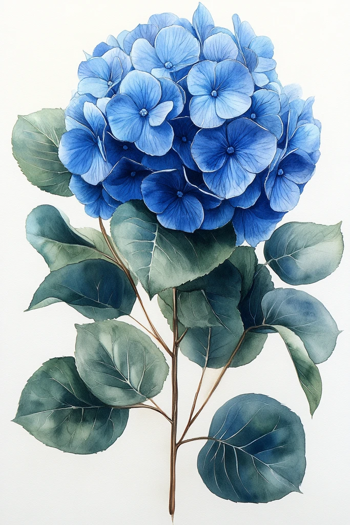 蓝色绣球花插画