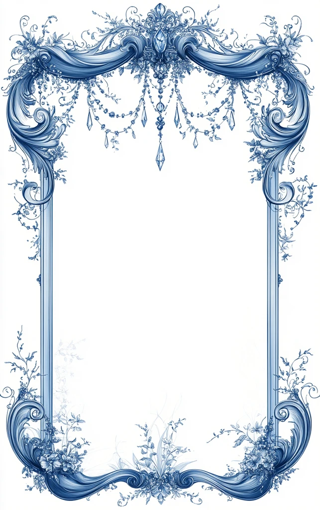 蓝色手绘花纹框