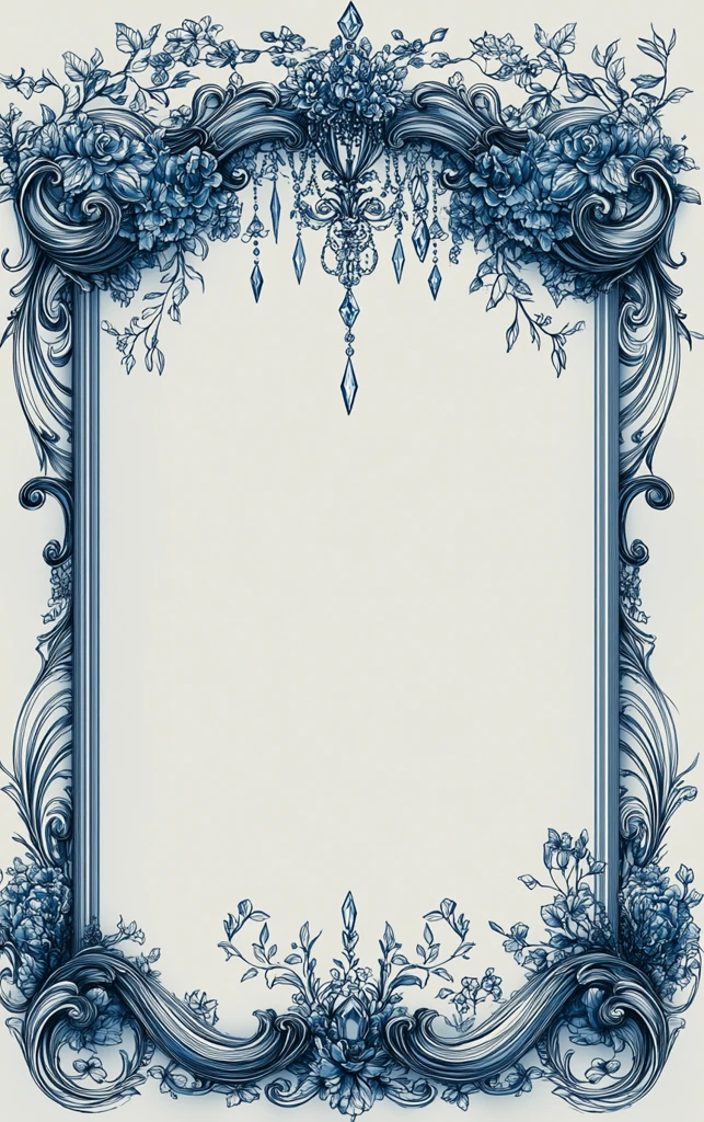 蓝色手绘花纹框