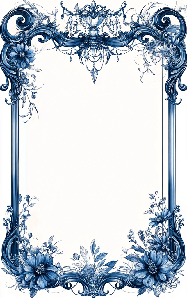 蓝色手绘花纹框