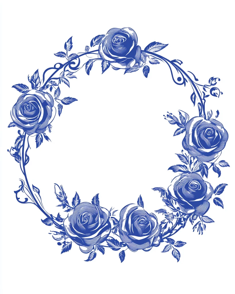 蓝白玫瑰圆纹