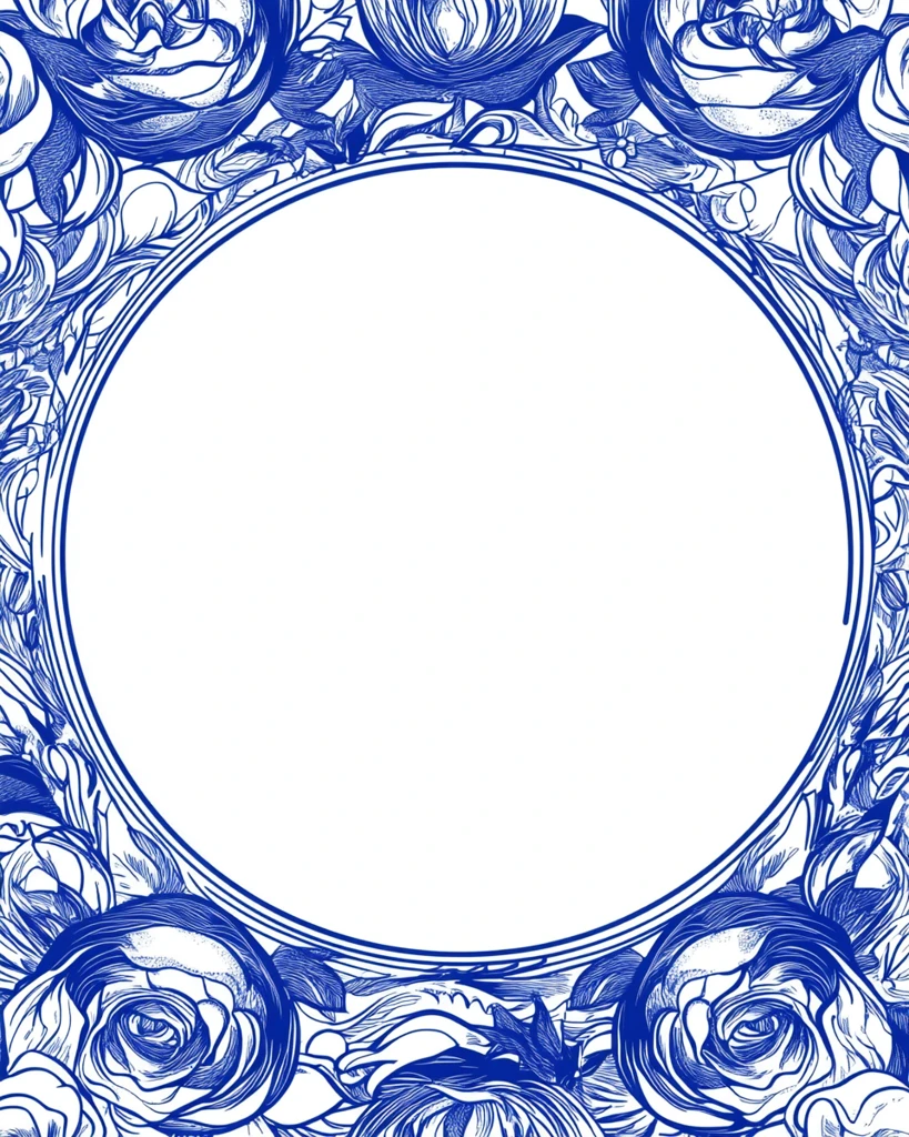 蓝白玫瑰圆纹