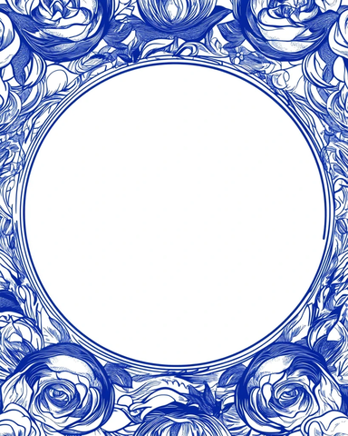 蓝白玫瑰圆纹