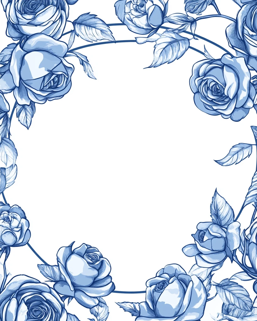 蓝白玫瑰圆纹