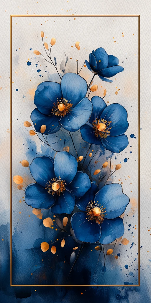 蓝色花卉水彩框