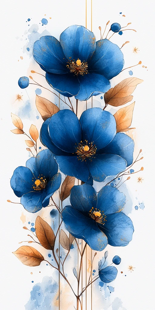 蓝色花卉水彩框