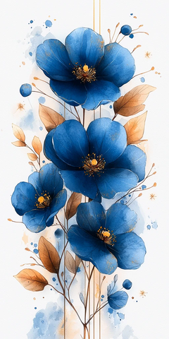 蓝色花卉水彩框