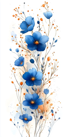蓝色花卉水彩框