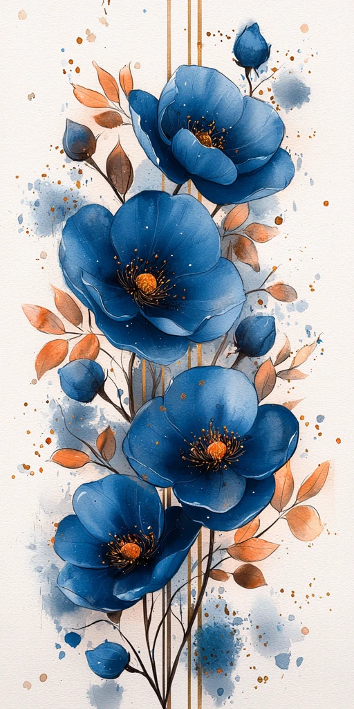 蓝色花卉水彩框