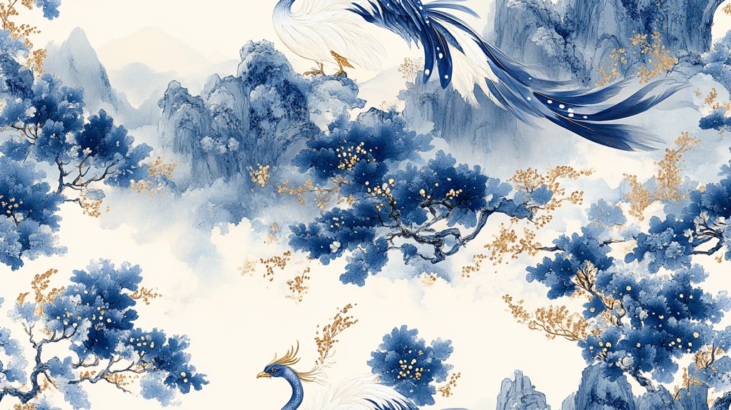 青花瓷凤凰纹样