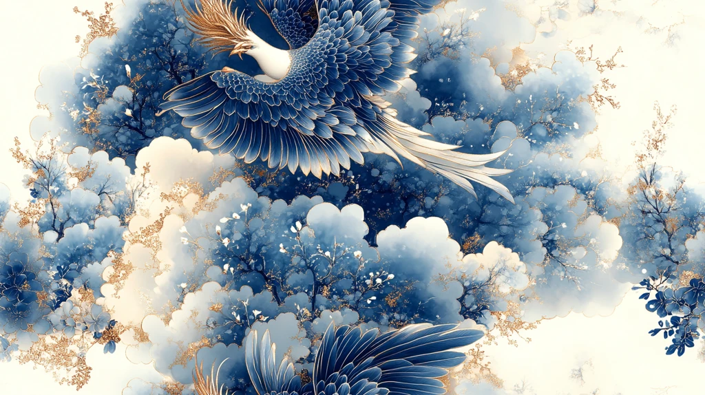 青花瓷凤凰纹样