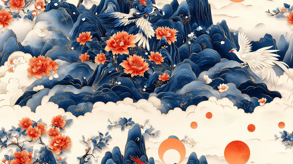 青花瓷凤凰纹样